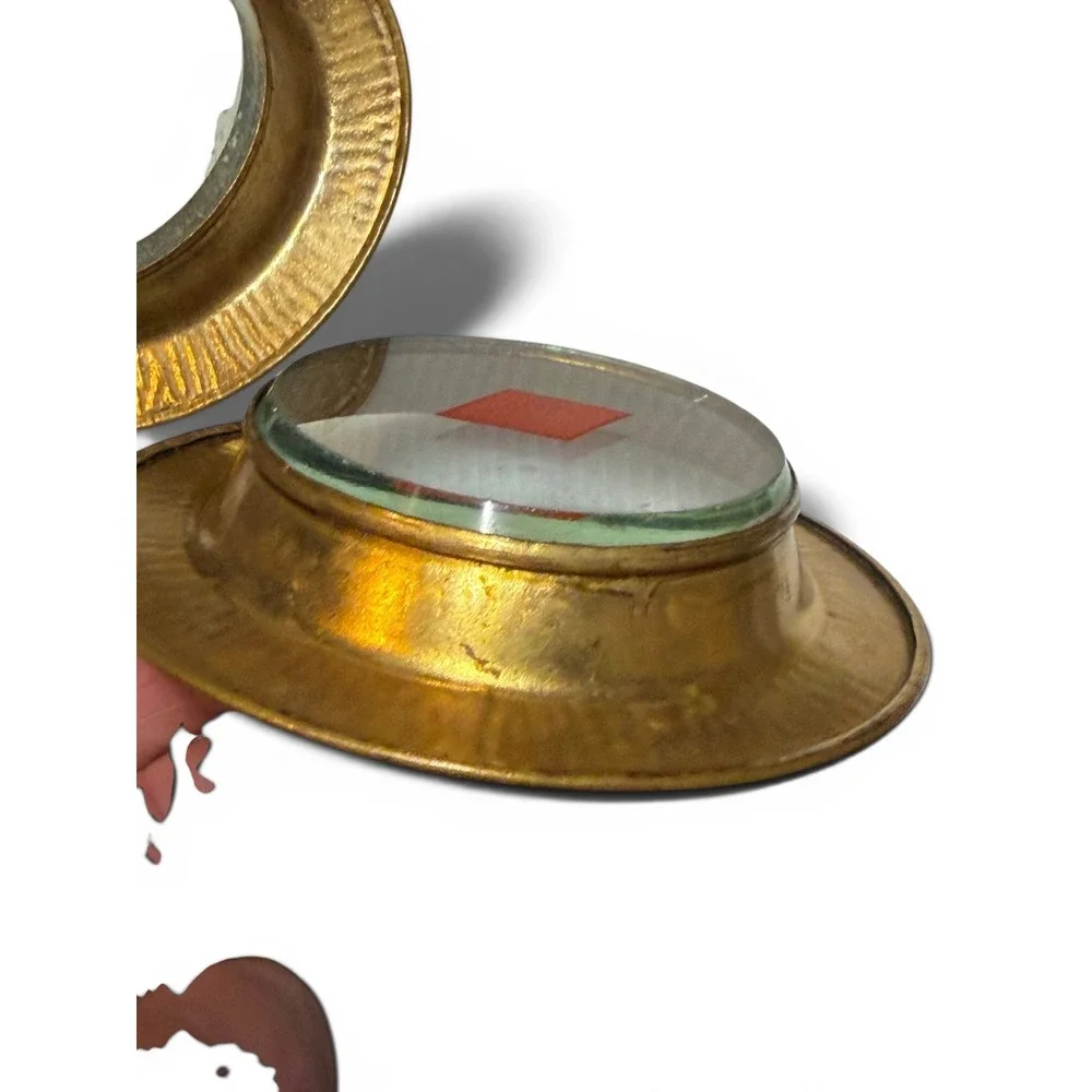 Vintage Playing Card Suit Coasters Set Hammered Brass Glass Gold Poker Game Room
